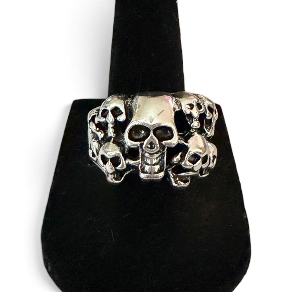 Large Men's Skeleton Skull Adjustable Ring - New
